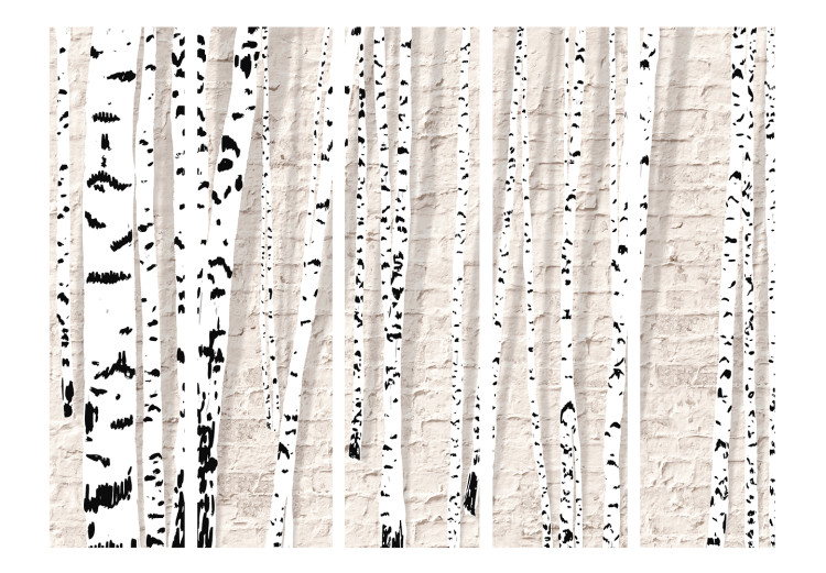 Room Divider Birch Grove II (5-piece) - light collage full of black and white trees 133149 additionalImage 3