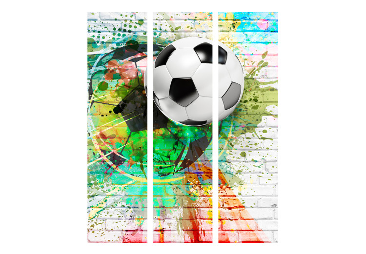 Room Divider Screen Colorful Sport (3-piece) - soccer against a background of colors and light brick 133349 additionalImage 3