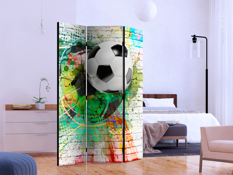 Room Divider Screen Colorful Sport (3-piece) - soccer against a background of colors and light brick 133349 additionalImage 2