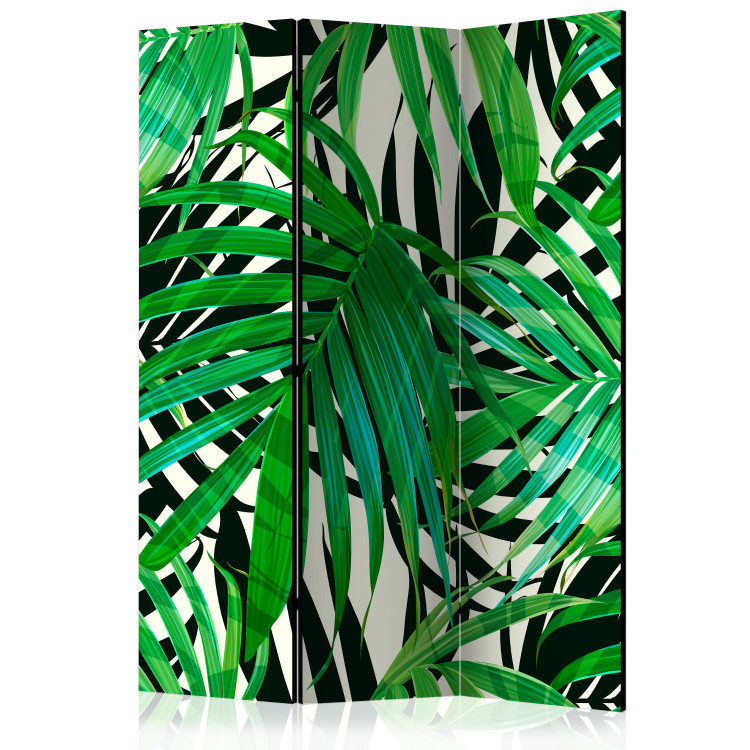 Room Divider Screen Tropical Leaves - composition of green palm leaves on a gray background 133849
