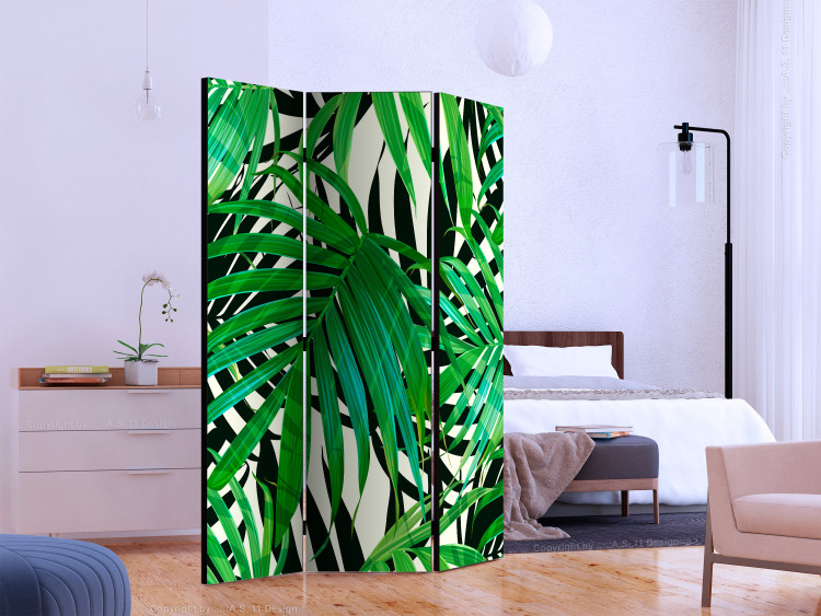 Room Divider Screen Tropical Leaves - composition of green palm leaves on a gray background 133849 additionalImage 2