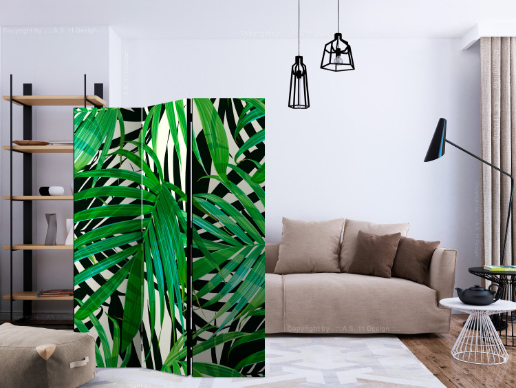 Room Divider Screen Tropical Leaves - composition of green palm leaves on a gray background 133849 additionalImage 4