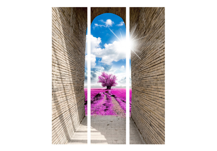 Room Separator Magical Passage - landscape of a brick tunnel against a purple meadow 134049 additionalImage 3