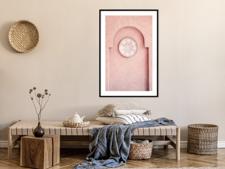 Poster Pink Niche - wall architecture with a hanging decorated circle 134749 additionalImage 18