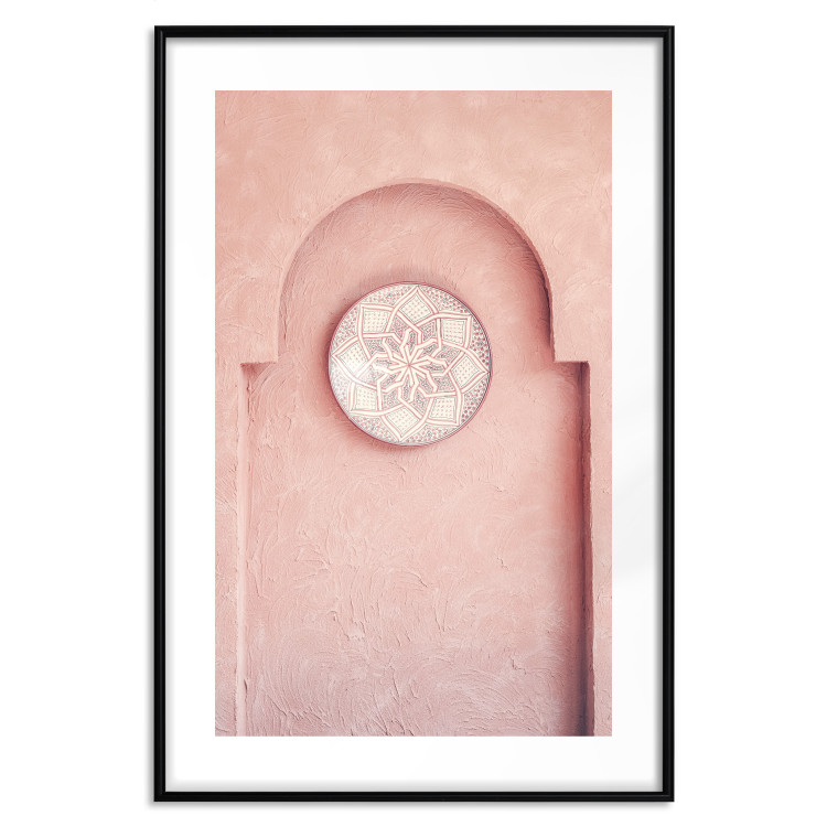Poster Pink Niche - wall architecture with a hanging decorated circle 134749 additionalImage 15