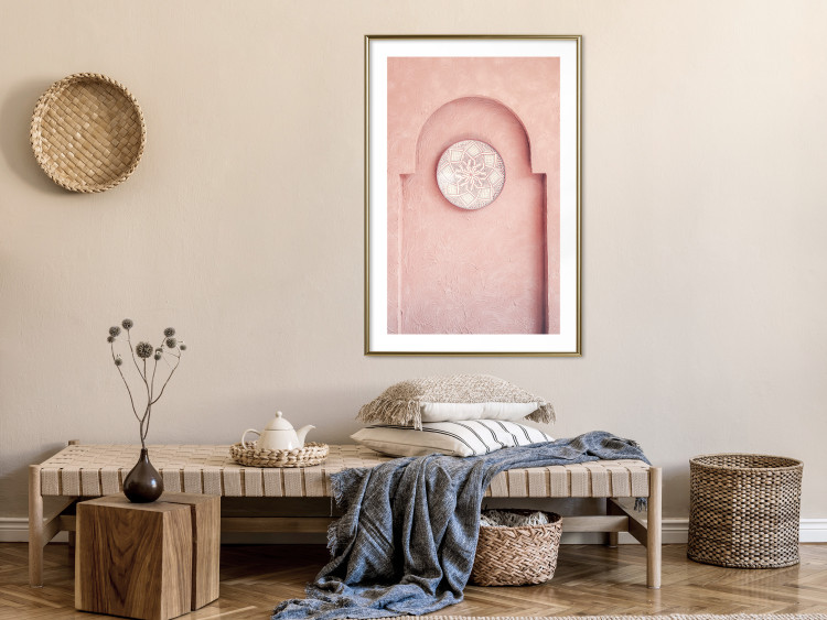 Poster Pink Niche - wall architecture with a hanging decorated circle 134749 additionalImage 13
