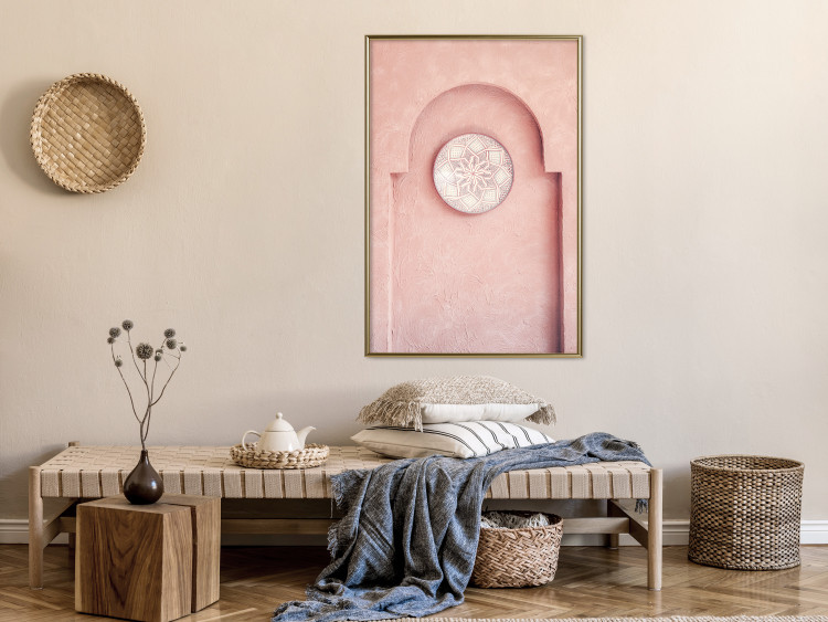 Poster Pink Niche - wall architecture with a hanging decorated circle 134749 additionalImage 5