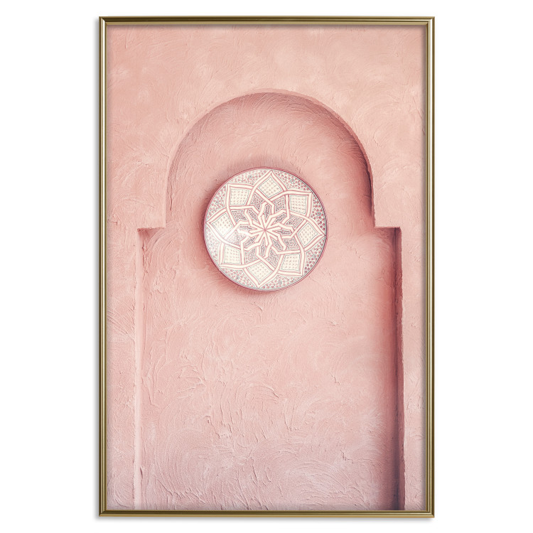 Poster Pink Niche - wall architecture with a hanging decorated circle 134749 additionalImage 17