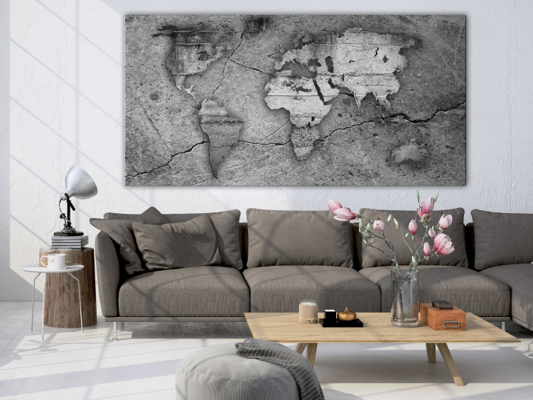 Canvas Print Raw World (1-piece) Wide - world map on concrete texture 142349 additionalImage 3