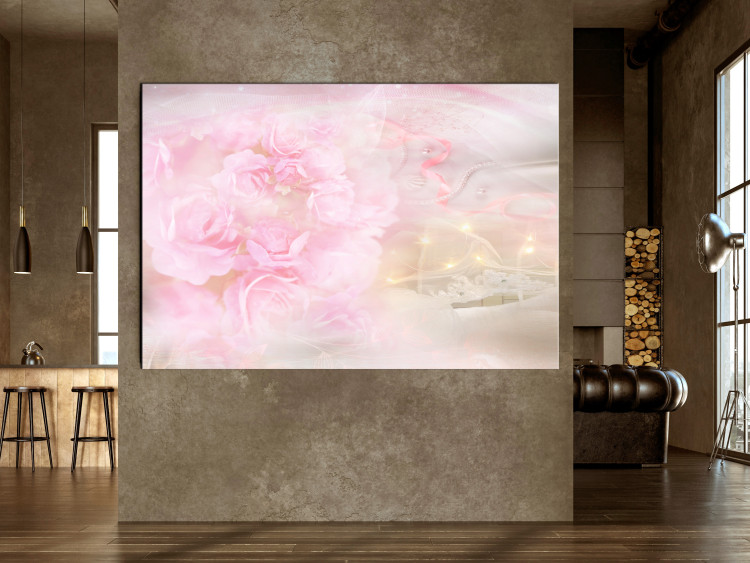 Canvas Ornamental Roses (1-piece) - pink flowers and light abstraction in the background 144049 additionalImage 3