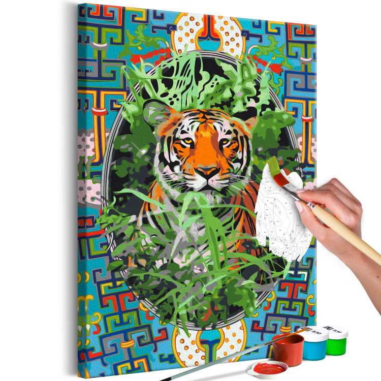 Paint by Number Kit Pensive Cat - Tiger among Grass and Abstract Colored Background 146549 additionalImage 6