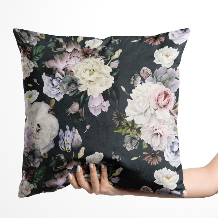Decorative Velor Pillow Stately bouquet - rose and peony flowers on black background 147149 additionalImage 2