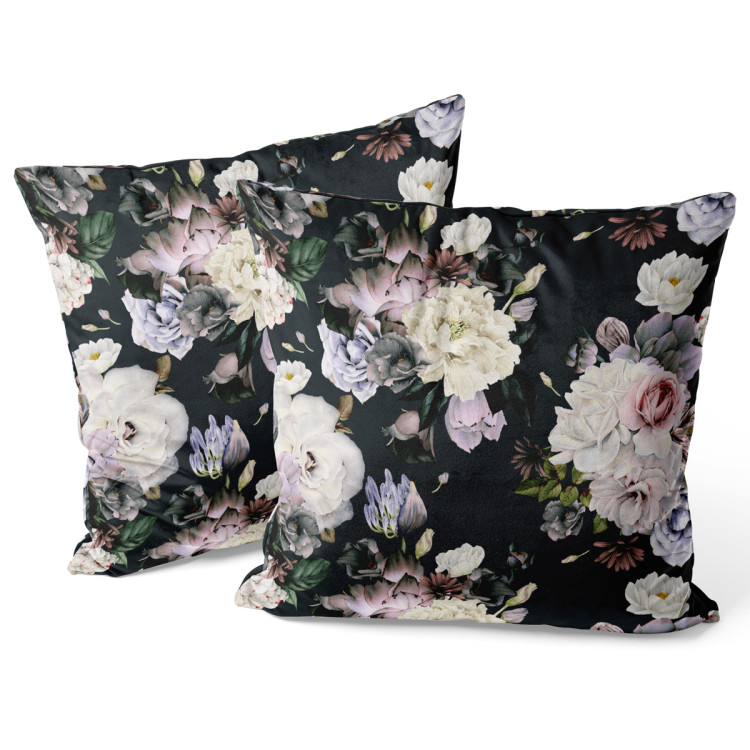 Decorative Velor Pillow Stately bouquet - rose and peony flowers on black background 147149 additionalImage 3