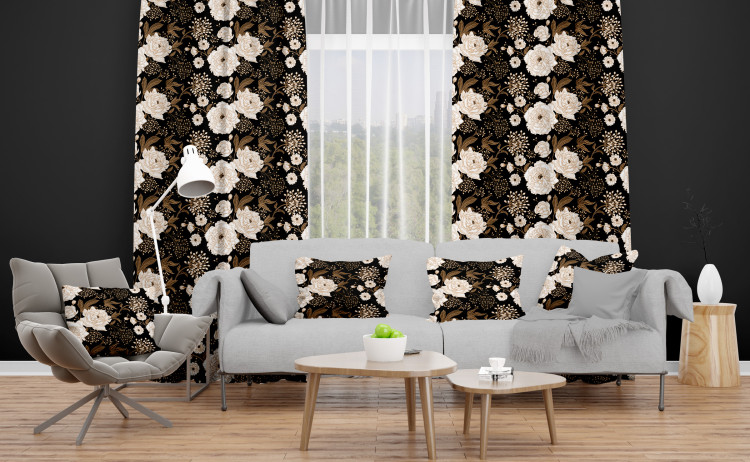 Decorative Curtain Floral elegance - composition with floral motif on a dark background 147249 additionalImage 6