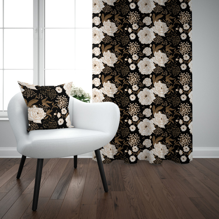 Decorative Curtain Floral elegance - composition with floral motif on a dark background 147249 additionalImage 7