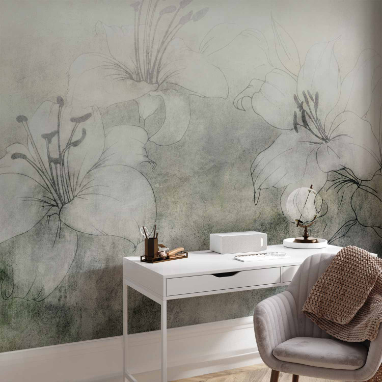 Wall Mural Blooming in the Fog - White Lilies on a Shaded Background - Green 149249 additionalImage 4