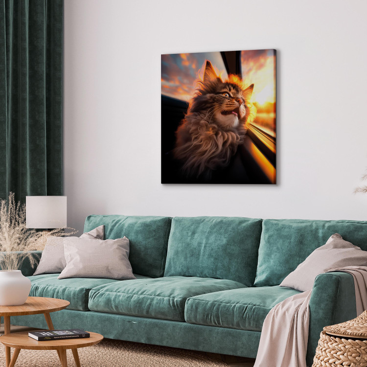 Canvas Print AI Maine Coon Cat - Animal on a Journey to the Setting Sun - Square 150149 additionalImage 10