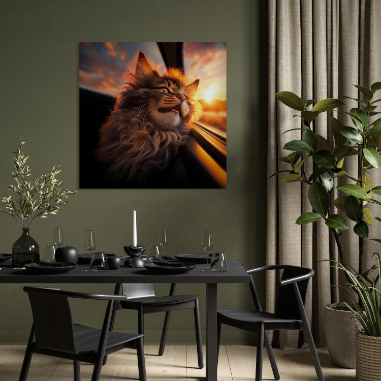 Canvas Print AI Maine Coon Cat - Animal on a Journey to the Setting Sun - Square 150149 additionalImage 5