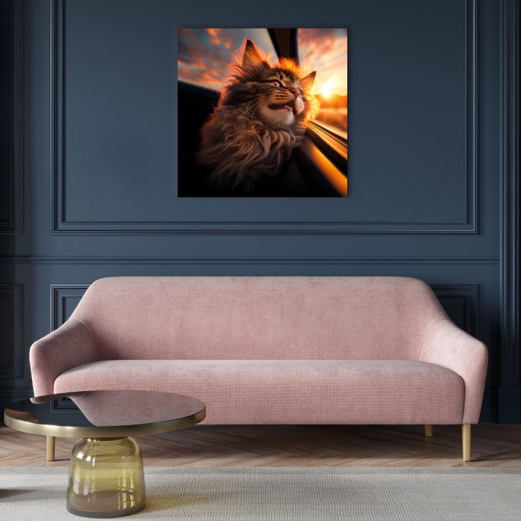 Canvas Print AI Maine Coon Cat - Animal on a Journey to the Setting Sun - Square 150149 additionalImage 3