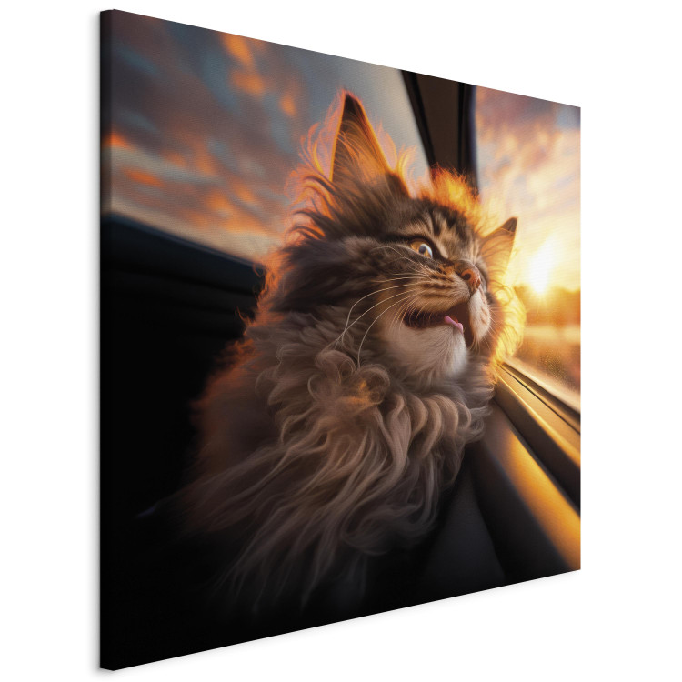 Canvas Print AI Maine Coon Cat - Animal on a Journey to the Setting Sun - Square 150149 additionalImage 2