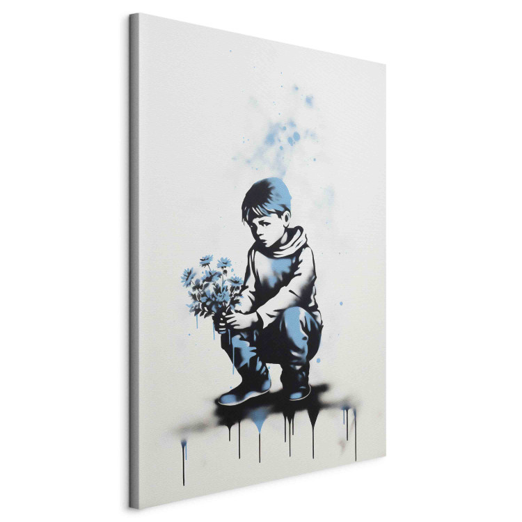 Canvas Blue Flowers - A Boy With a Bouquet Inspired by Banksy’s Style 151749 additionalImage 2