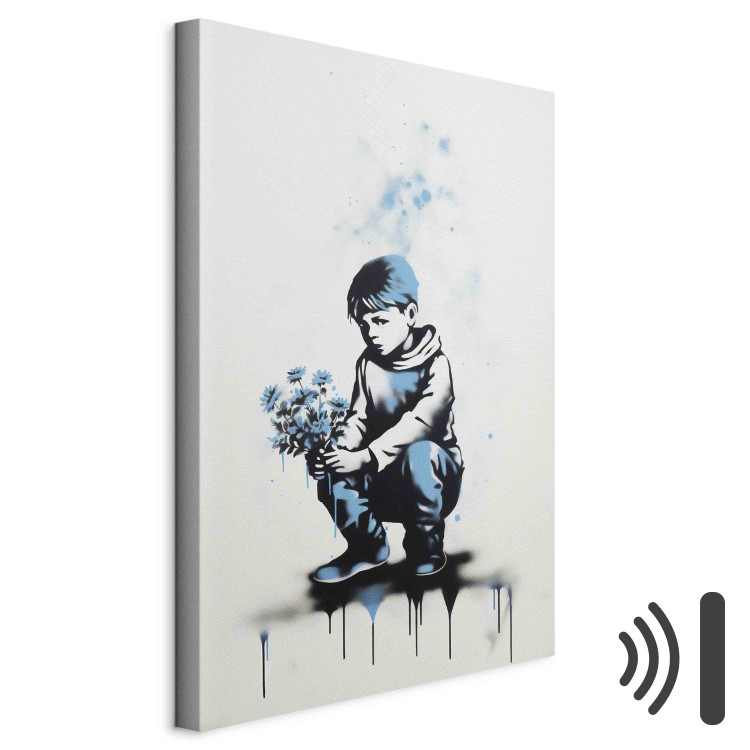 Canvas Blue Flowers - A Boy With a Bouquet Inspired by Banksy’s Style 151749 additionalImage 8