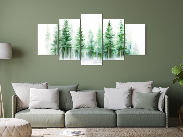 Canvas Spruce Forest - Trees Painted With Watercolor in Delicate Colors 151849 additionalImage 3
