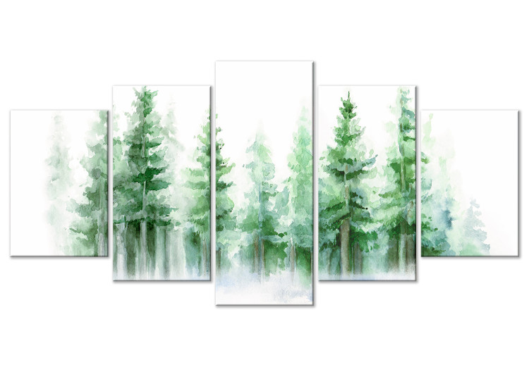 Canvas Spruce Forest - Trees Painted With Watercolor in Delicate Colors 151849
