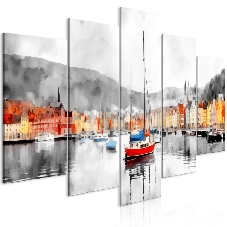 Canvas Bergen - Colorful Norwegian City Port with Picturesque Boats 151949 additionalImage 2