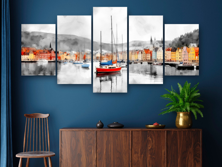 Canvas Bergen - Colorful Norwegian City Port with Picturesque Boats 151949 additionalImage 3