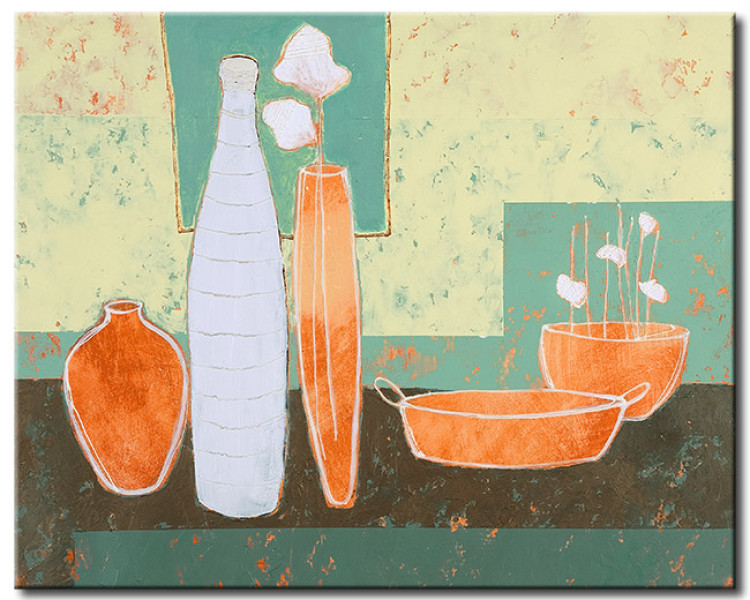Canvas Still Life (1-piece) - vessels with vases and a bouquet of flowers 46749
