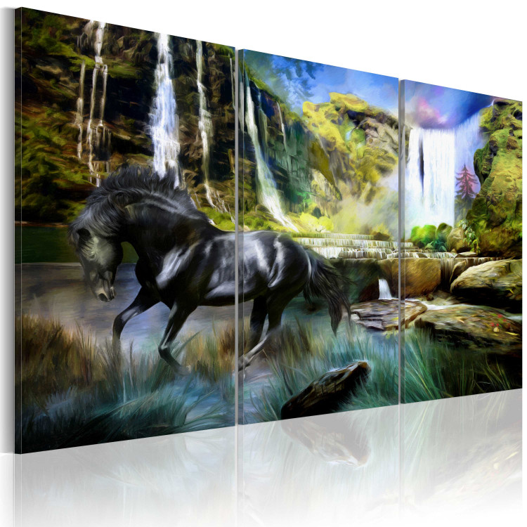Canvas Art Print Horse on the sky-blue waterfall background 55649 additionalImage 2