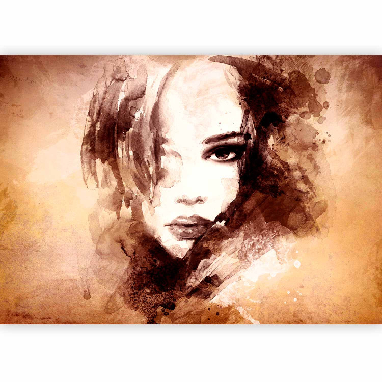 Photo Wallpaper Female Figures - portrait of a woman's face in watercolor style in browns 64549 additionalImage 5