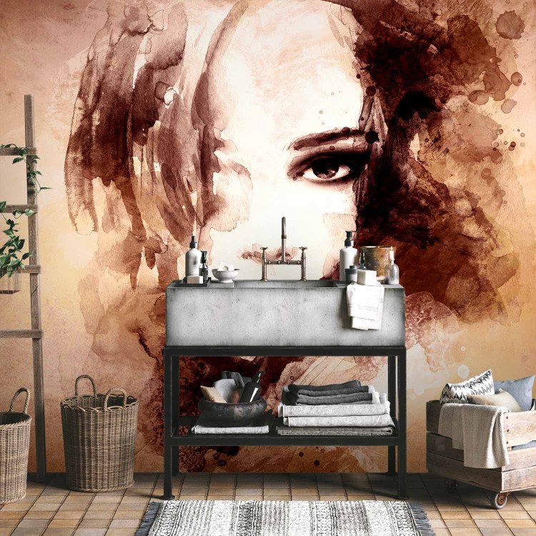 Photo Wallpaper Female Figures - portrait of a woman's face in watercolor style in browns 64549 additionalImage 8