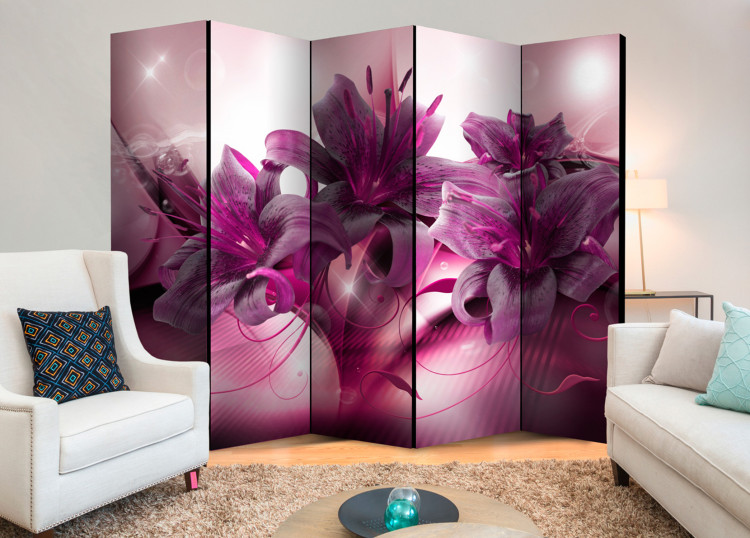 Room Divider Purple Flame II - purple lily flowers in bright ornamental light 95249 additionalImage 2