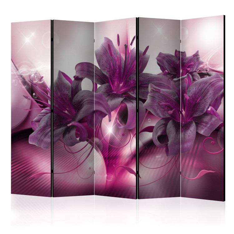 Room Divider Purple Flame II - purple lily flowers in bright ornamental light 95249