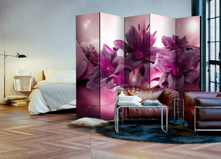Room Divider Purple Flame II - purple lily flowers in bright ornamental light 95249 additionalImage 4