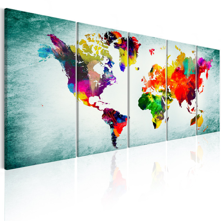 Canvas Print World Map: Green Vignette (5-piece) - Map with Paint Texture 105059 additionalImage 2