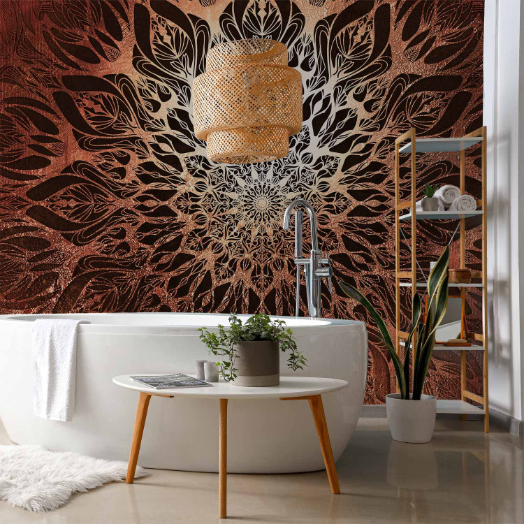 Photo Wallpaper Oriental spider web - black illuminated zen mandala on a background in browns 107759 additionalImage 8