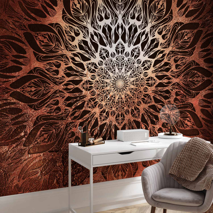 Photo Wallpaper Oriental spider web - black illuminated zen mandala on a background in browns 107759 additionalImage 4