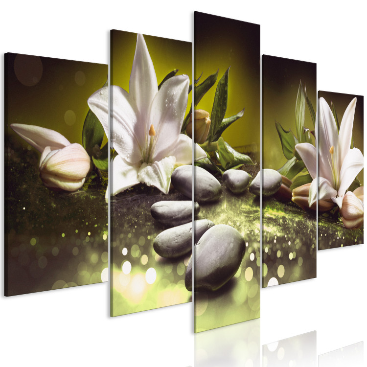 Canvas Print Lilies and Stones (5-part) Wide - Still Life in Zen Style 108259 additionalImage 2