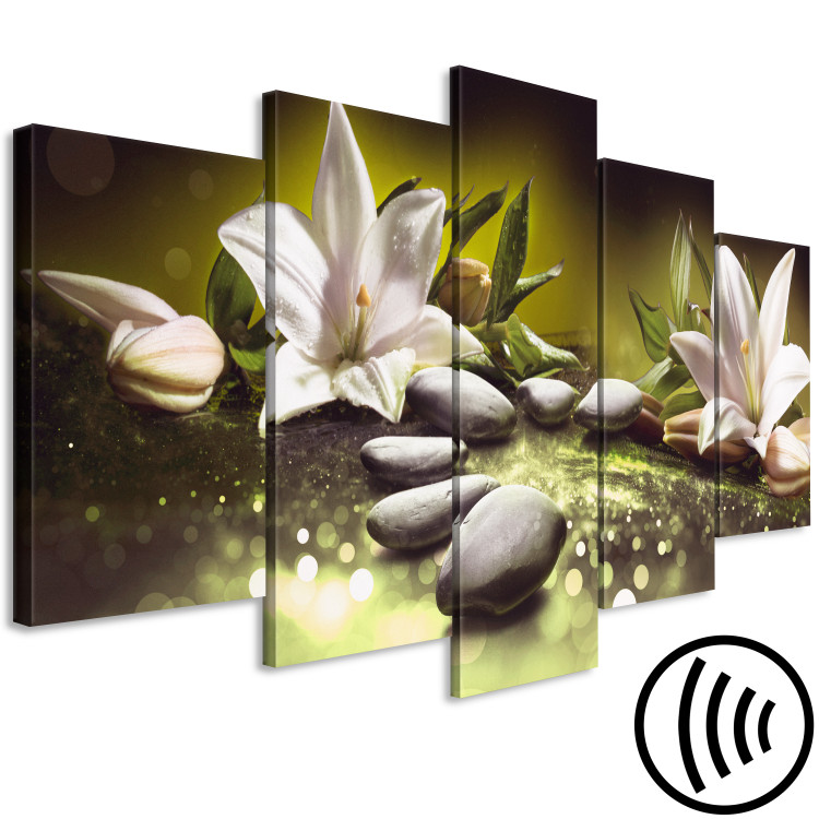 Canvas Print Lilies and Stones (5-part) Wide - Still Life in Zen Style 108259 additionalImage 6
