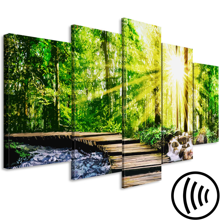 Canvas Print Forest Footbridge (5-part) Wide - Scenic Green Forest Landscape 108359 additionalImage 6