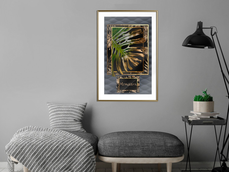 Poster Gilded Monstera - Composition with a tropical plant on a dark background 114359 additionalImage 13