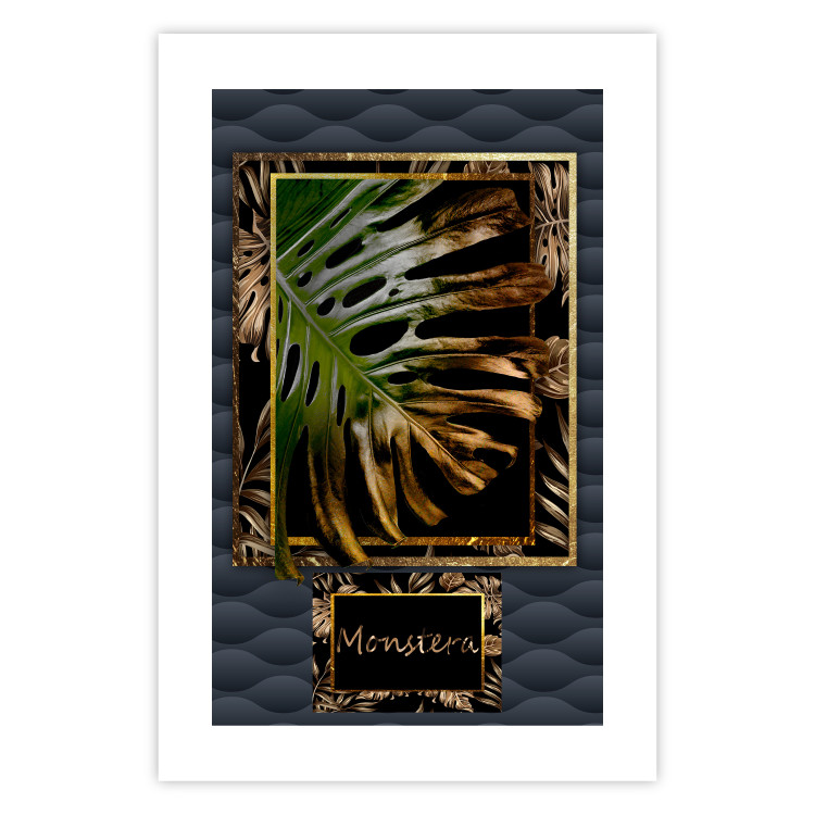 Poster Gilded Monstera - Composition with a tropical plant on a dark background 114359 additionalImage 19