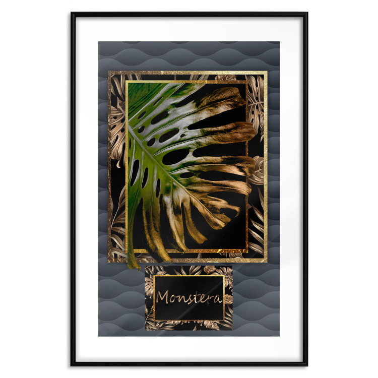 Poster Gilded Monstera - Composition with a tropical plant on a dark background 114359 additionalImage 15