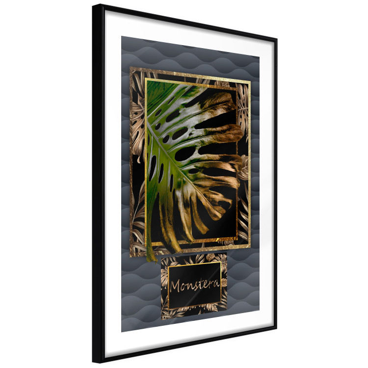 Poster Gilded Monstera - Composition with a tropical plant on a dark background 114359 additionalImage 11