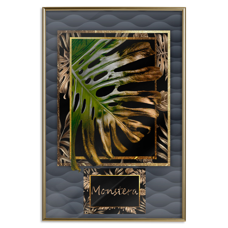 Poster Gilded Monstera - Composition with a tropical plant on a dark background 114359 additionalImage 16