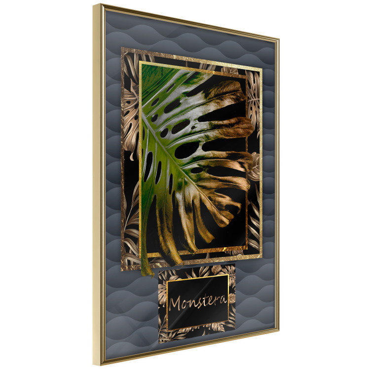 Poster Gilded Monstera - Composition with a tropical plant on a dark background 114359 additionalImage 12