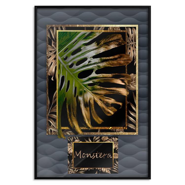 Poster Gilded Monstera - Composition with a tropical plant on a dark background 114359 additionalImage 18